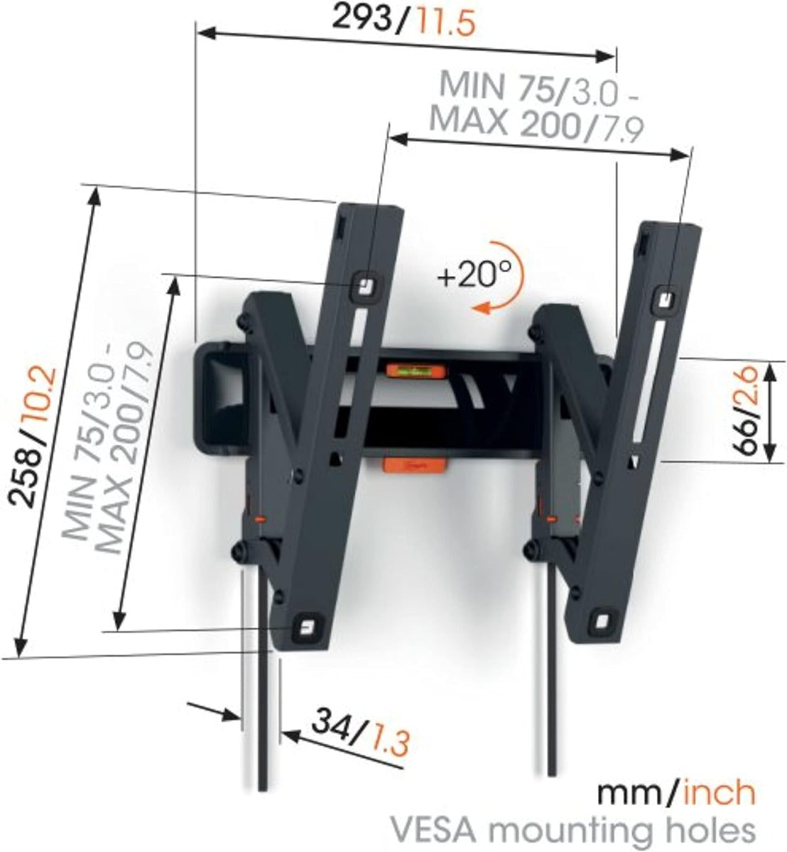 Vogels TVM 3215 TV (19-43") Tilting Black TV Wall Bracket