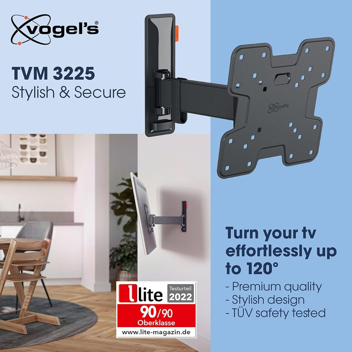 Vogels TVM 3225 TV (19-43") Single Arm Black TV Wall Bracket Black