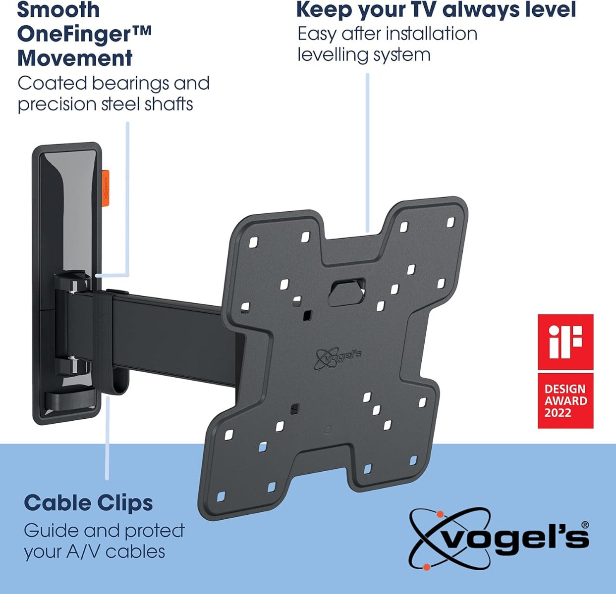 Vogels TVM 3225 TV (19-43") Single Arm Black TV Wall Bracket Black