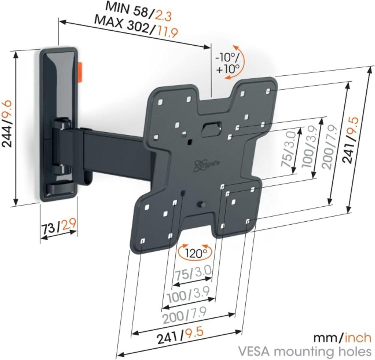 Vogels TVM 3225 TV (19-43") Single Arm Black TV Wall Bracket Black