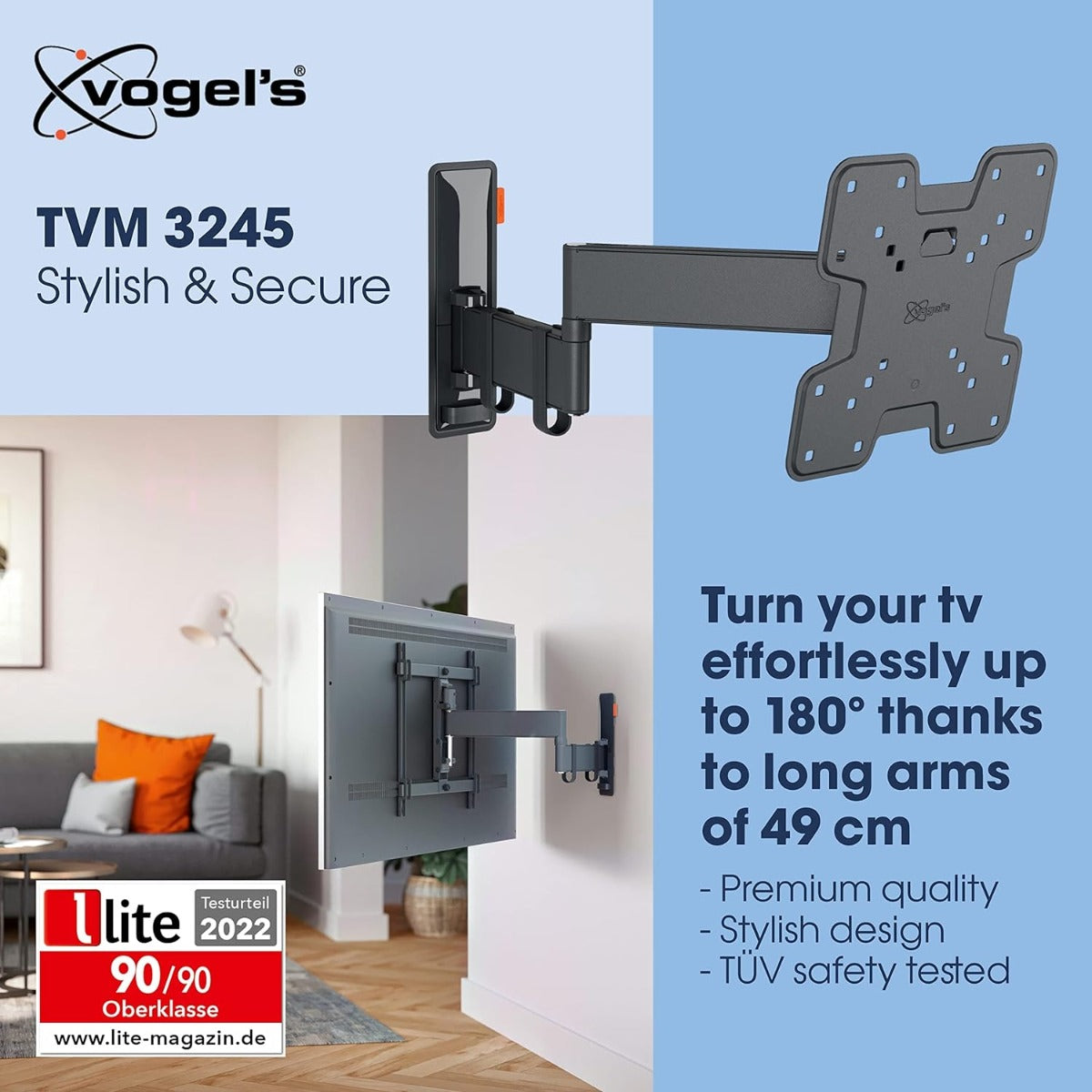 Vogels TVM 3245 TV (19-43") Double Arm Black Wall Bracket Black