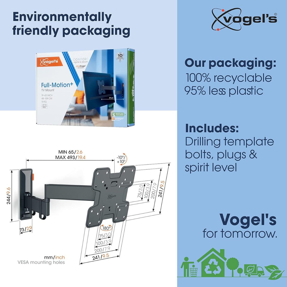Vogels TVM 3245 TV (19-43") Double Arm Black Wall Bracket Black