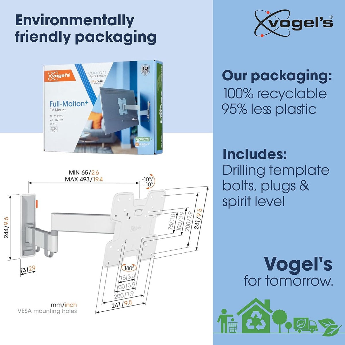 Vogels TVM 3245 TV (19-43") Double Arm Black Wall Bracket White