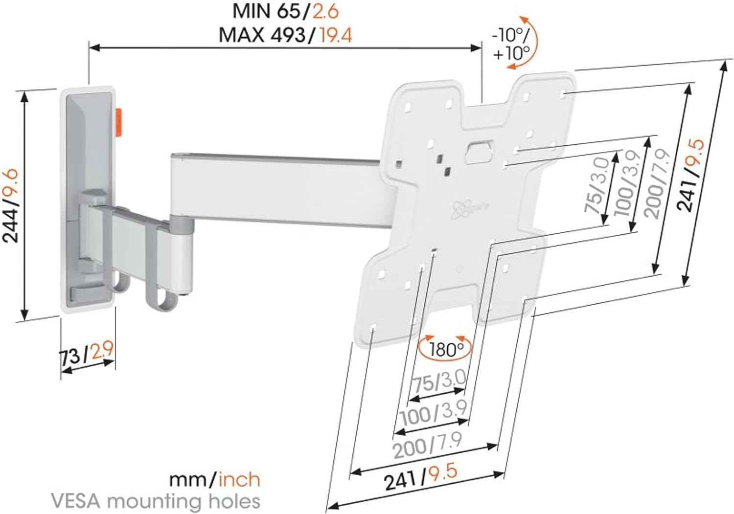 Vogels TVM 3245 TV (19-43") Double Arm Black Wall Bracket White