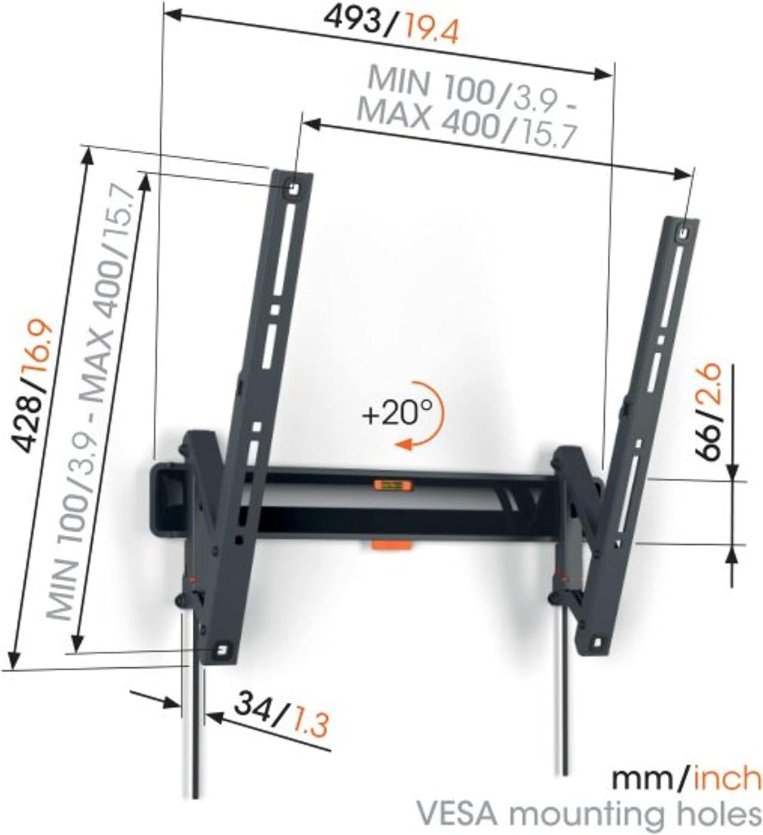 Vogels TVM 3415 TV (32-65") Tilting Black TV Wall Bracket