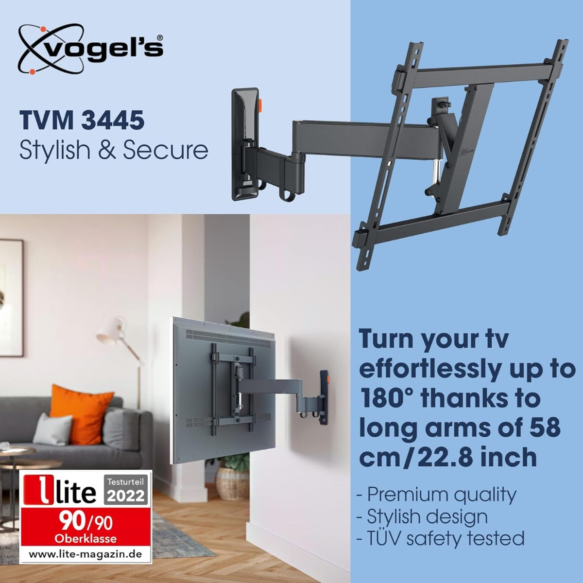Vogels TVM 3445 TV (32-65") Double Arm Black Wall Bracket Black