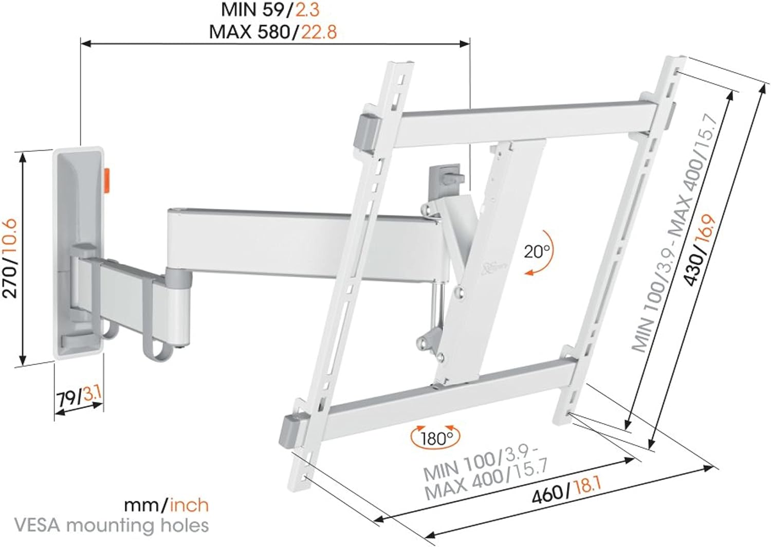 Vogels TVM 3445 TV (32-65") Double Arm Black Wall Bracket White