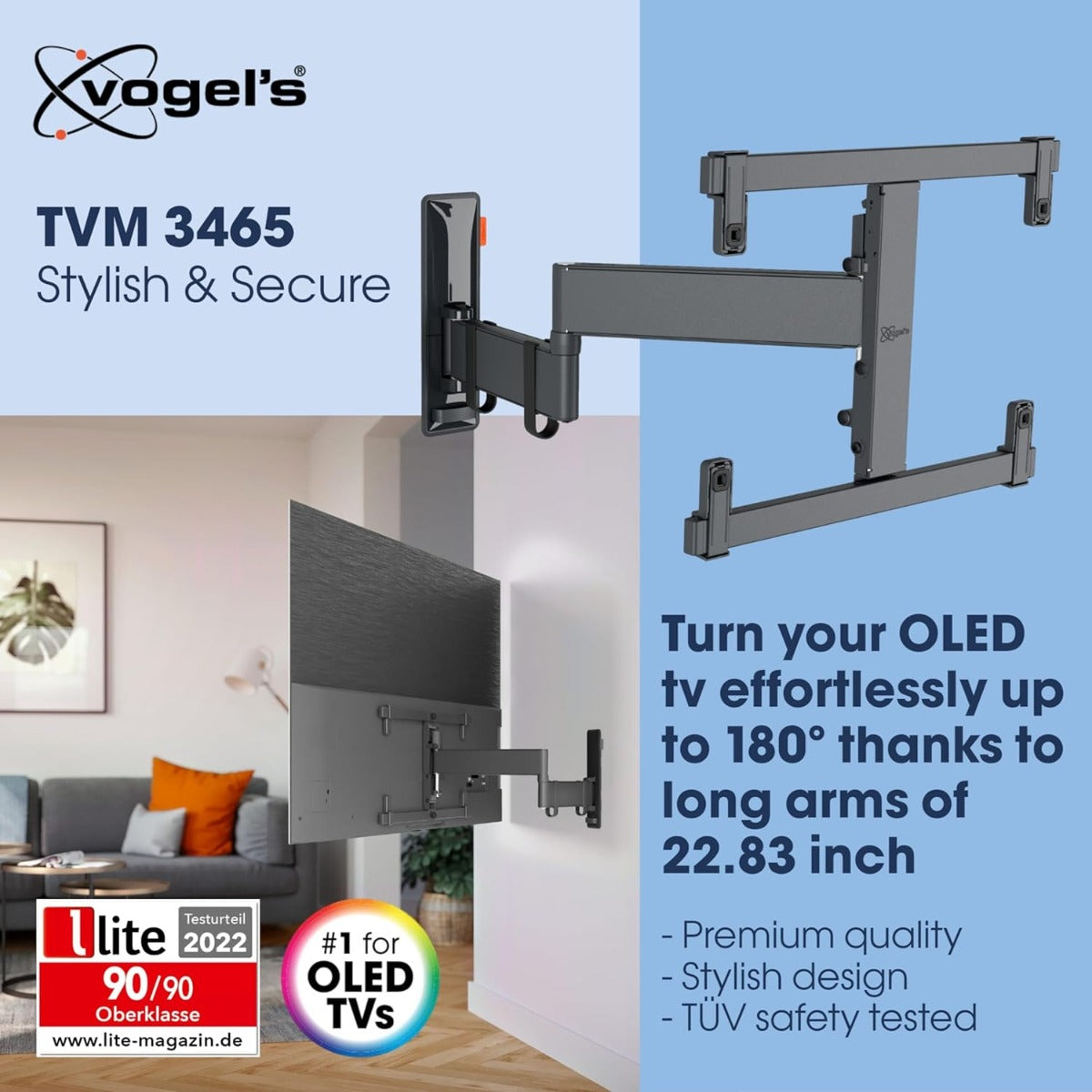 Vogels TVM 3645 TV (40-77") Double Arm Black Wall Bracket Black