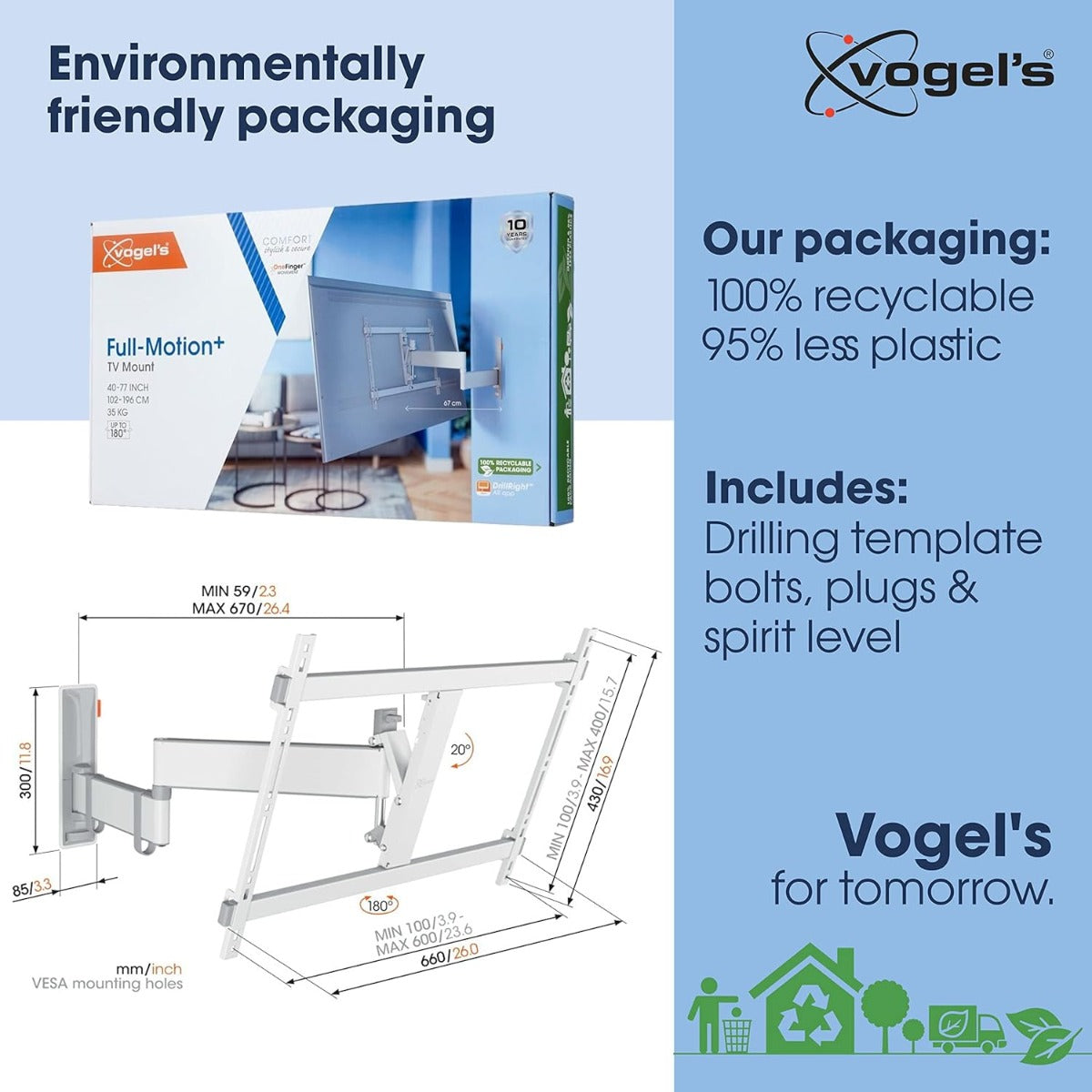 Vogels TVM 3445 TV (32-65") Double Arm Black Wall Bracket White