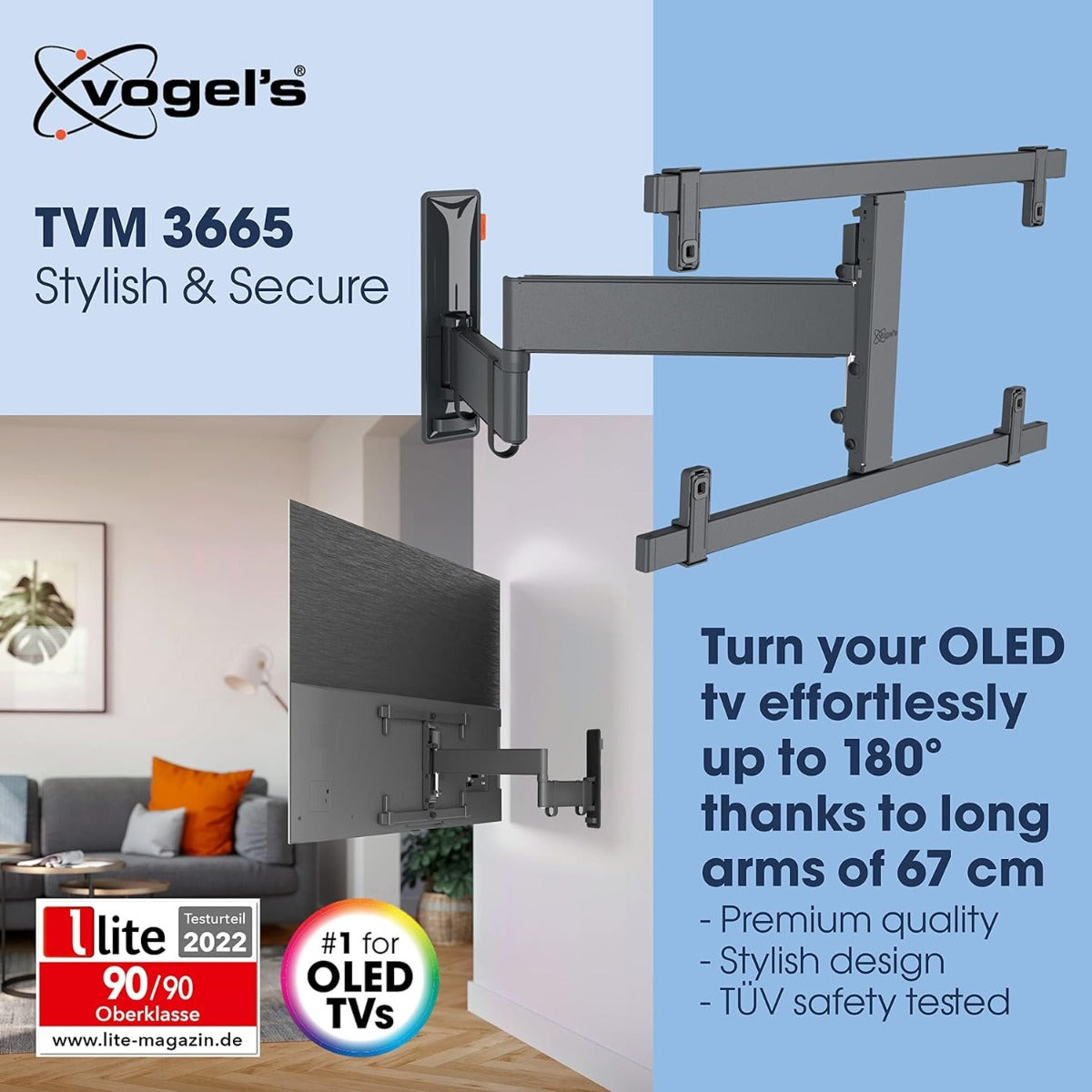 Vogels TVM 3665 TV (40-77") Double Arm Black Wall Bracket for OLED TV's