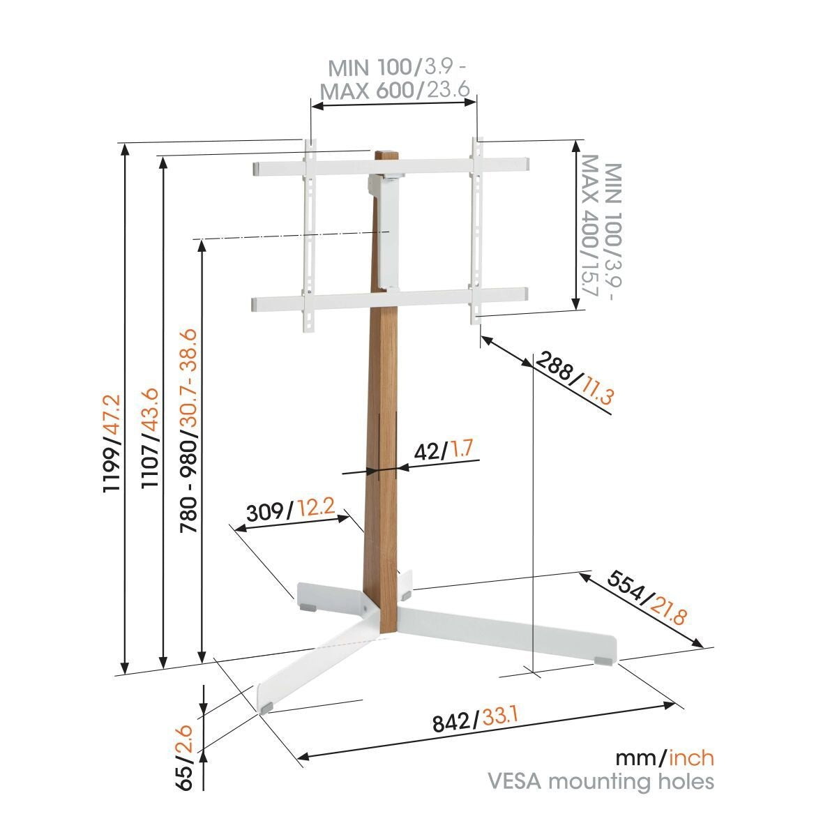 Vogel's TVS 3695-W TV floorstand  Mobile TV Cart with Shelf & Castors for Screens up to 60" (50kg)