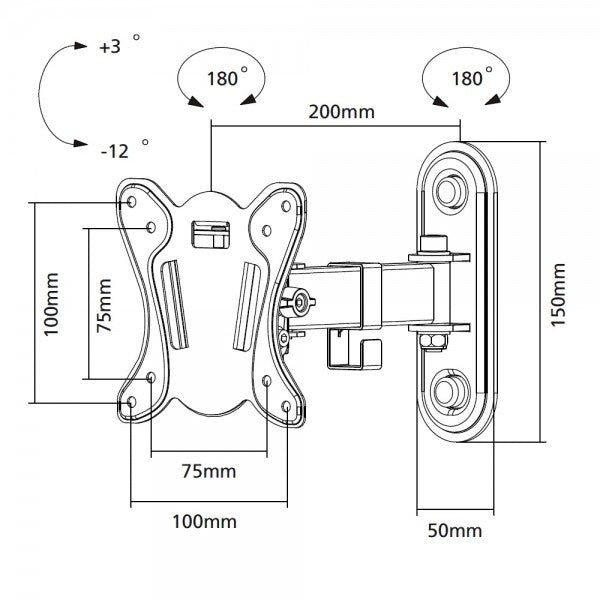 Techlink TWM102 Single Arm Articulated Wall Mount, Screens up to 27"