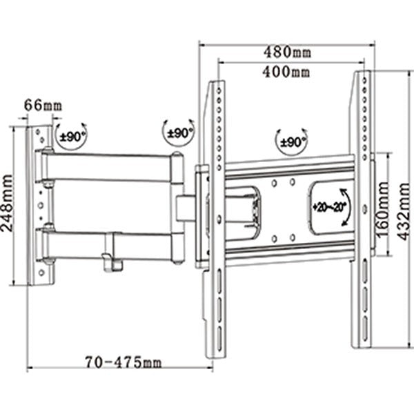 Techlink TWM421 Double Arm Articulated Wall Mount for Screen Sizes up to 55"
