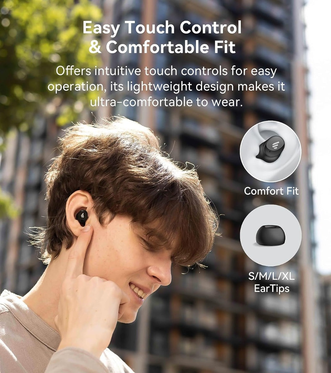 EDIFIER  NEW Upgraded TrueWireless™ Earbuds, 8 Hours Playtime, BT v5.0 aptX, IPX5 - Black