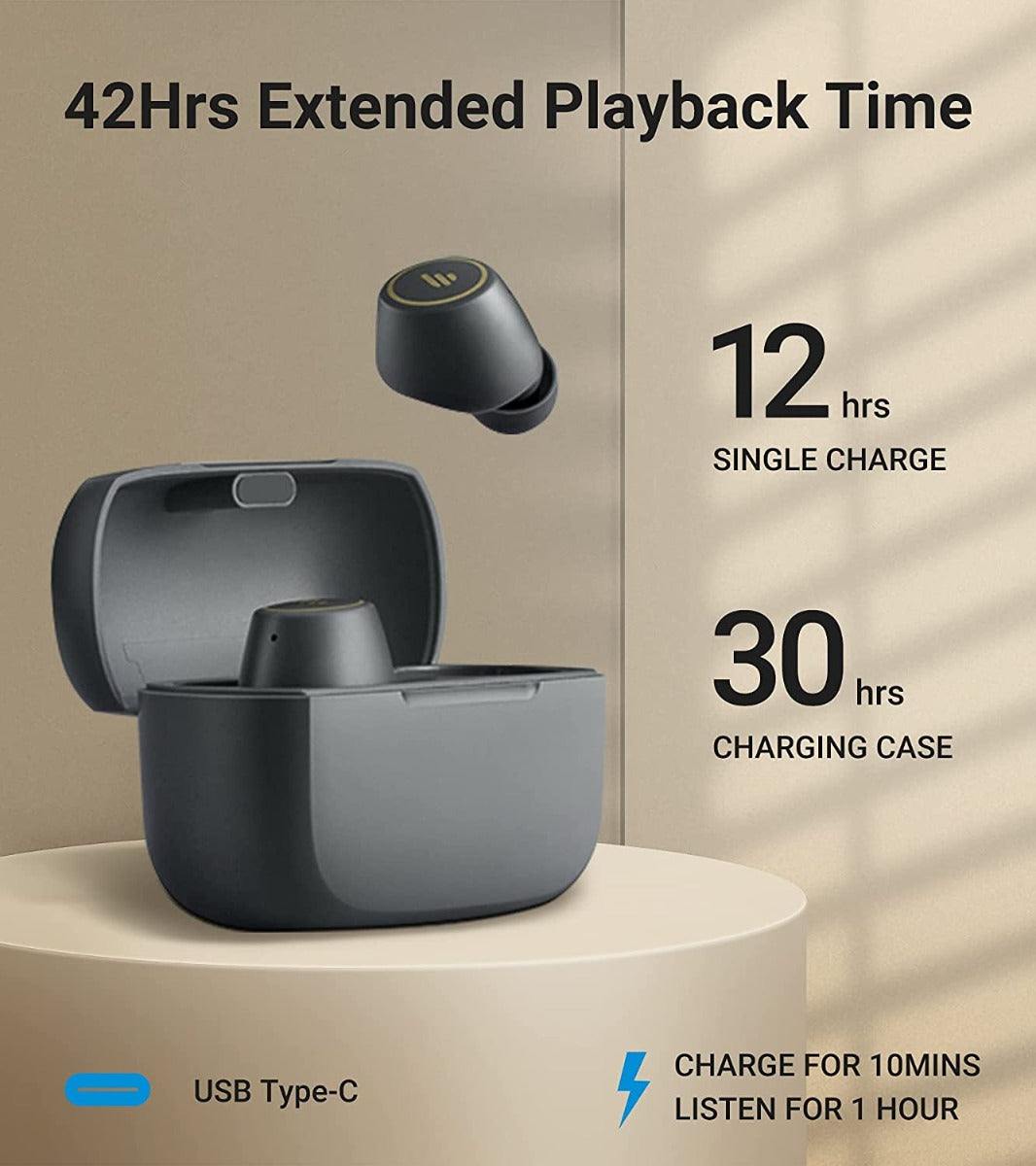 EDIFIER TWS1 Pro NEW Upgraded TrueWireless™ Earbuds, 8 Hours Playtime, BT v5.0 aptX, IPX5 - Dark Grey
