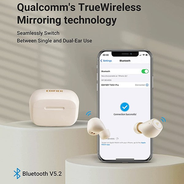 EDIFIER TWS1 Pro NEW Upgraded TrueWireless™ Earbuds, 8 Hours Playtime, BT v5.0 aptX, IPX5 - Ivory