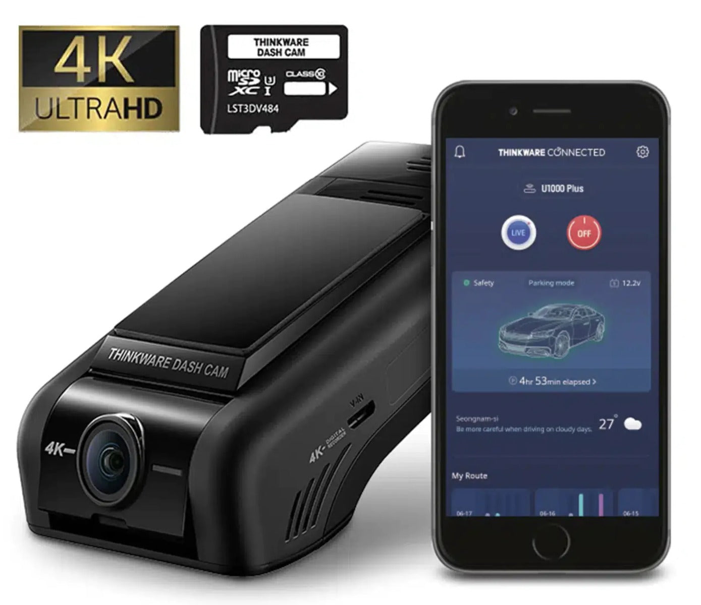 Thinkware U1000 Plus 4K UHD 1CH Front Only Dash Cam WiFi Bluetooth 64GB SD Card