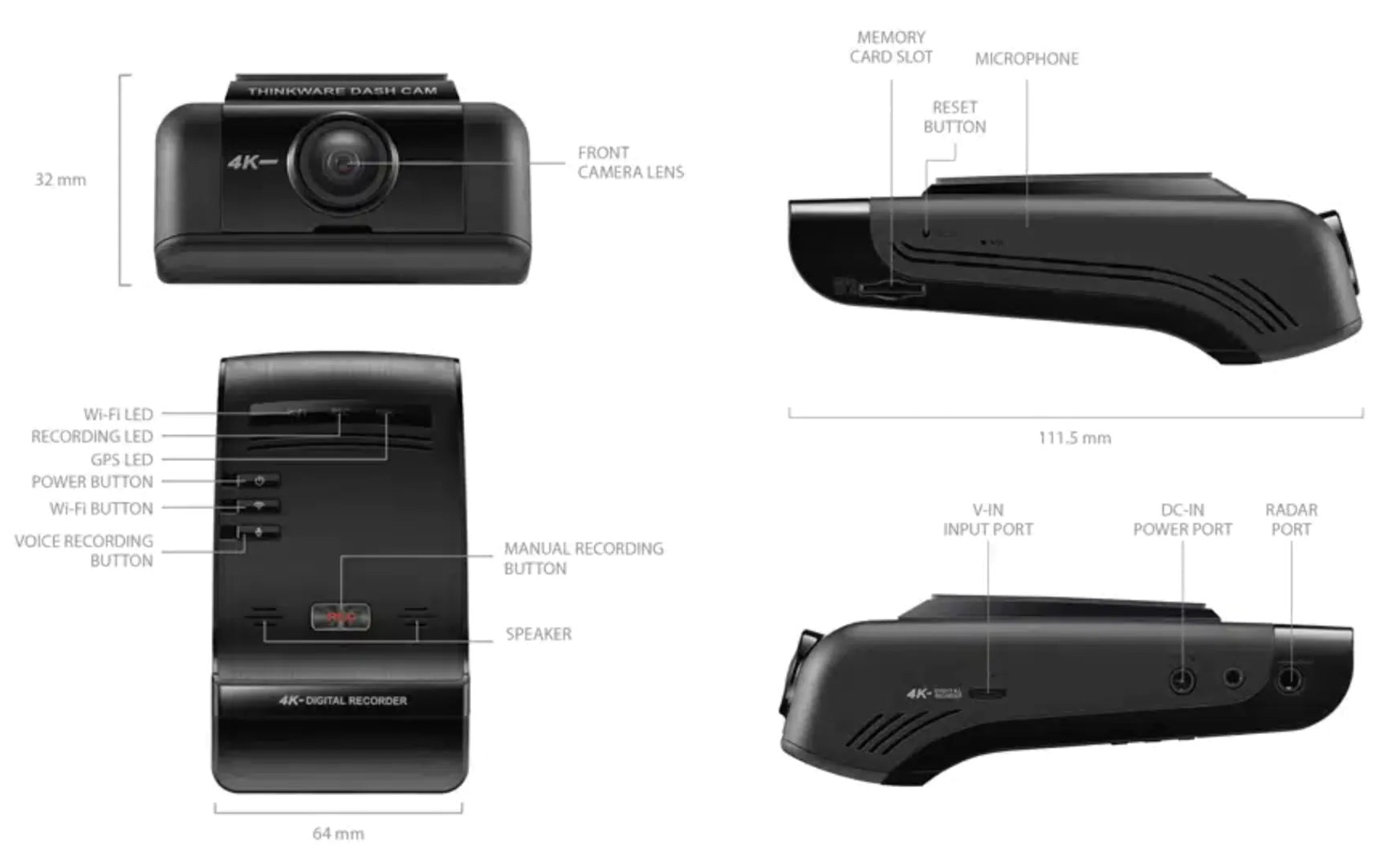 Thinkware U1000 Plus 4K UHD 2CH Front & Rear Dash Cam WiFi Bluetooth 64GB SD Card