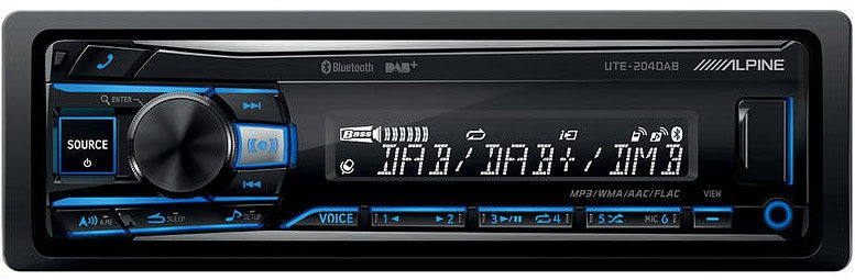 Alpine UTE-204DAB Mechless Android USB / AUX Radio with Variable Illumination, Bluetooth DAB Antenna