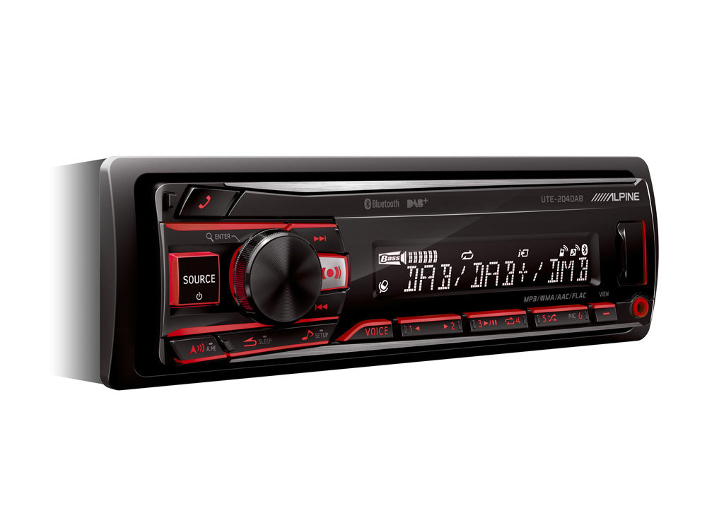 Alpine UTE-204DAB Mechless Android USB / AUX Radio with Variable Illumination, Bluetooth DAB Antenna