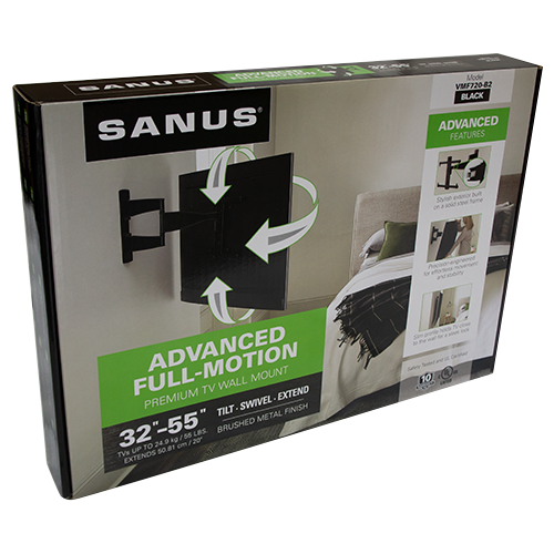 SANUS VMF720 B2 Medium Full Motion Mount for TV's up to 55" - Black