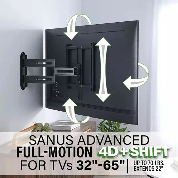 SANUS VMF822-B2 Full-Motion 4D + Shift™ TV Wall Mount for TVs 32"-65" - Black