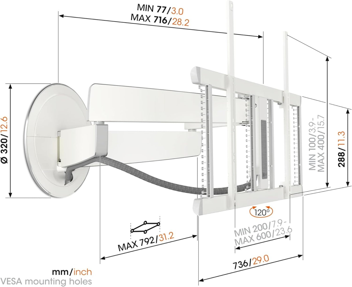 Vogels Signature TVM7655 Black Full Motion TV Wall Bracket in White