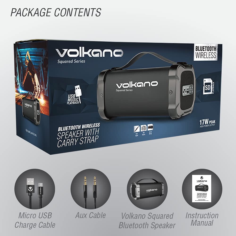 Volkano VK3303BK Mega Bazooka Squared Speaker with Bluetooth, FM Radio, Aux In, SD Card and USB Input