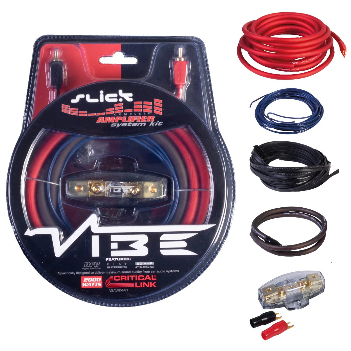 Vibe Amp Wiring Kit 4 AWG Amplifier Power, Earth RCA & Fuse Holder VSAWK4-V1