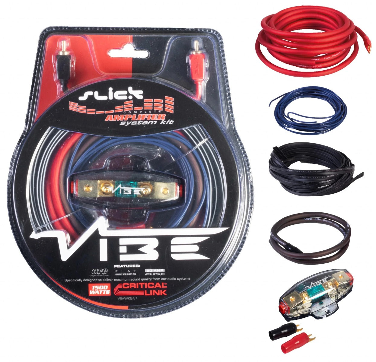 Vibe Amp Wiring Kit 8 AWG Amplifier Power, Earth RCA & Fuse Holder VSAWK8-V1