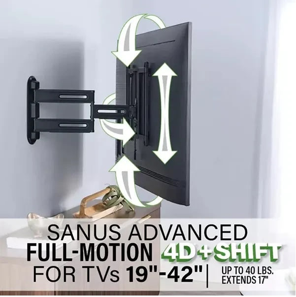 SANUS VSF817-B2 Full-Motion 4D® + Shift™ TV Wall Mount for TVs 19"-43"