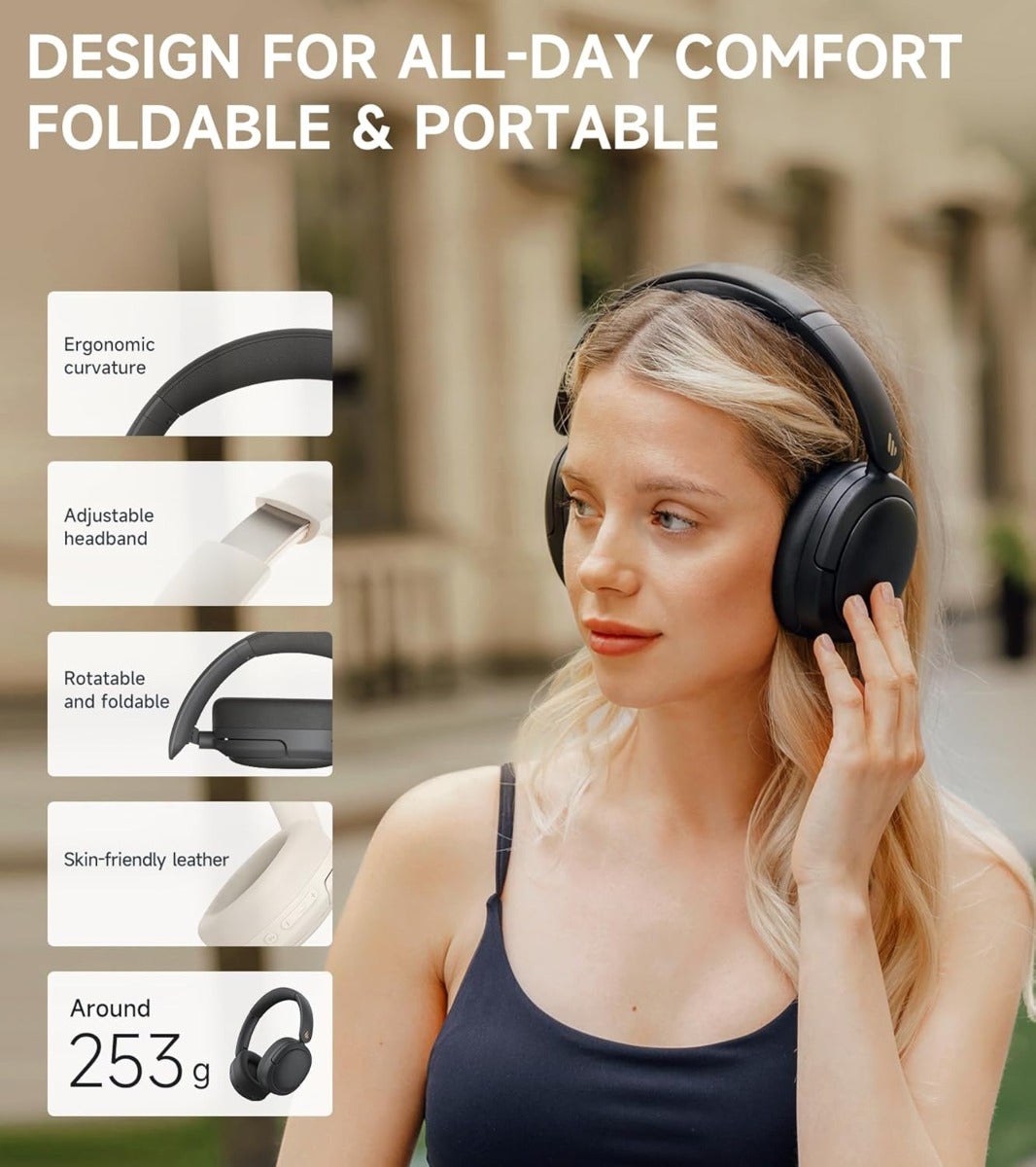 EDIFIER W800BT Pro Wireless Headphones with Active Noise Cancellation - Black
