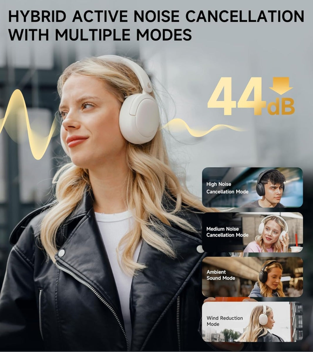 EDIFIER W800BT Pro Wireless Headphones with Active Noise Cancellation - Ivory