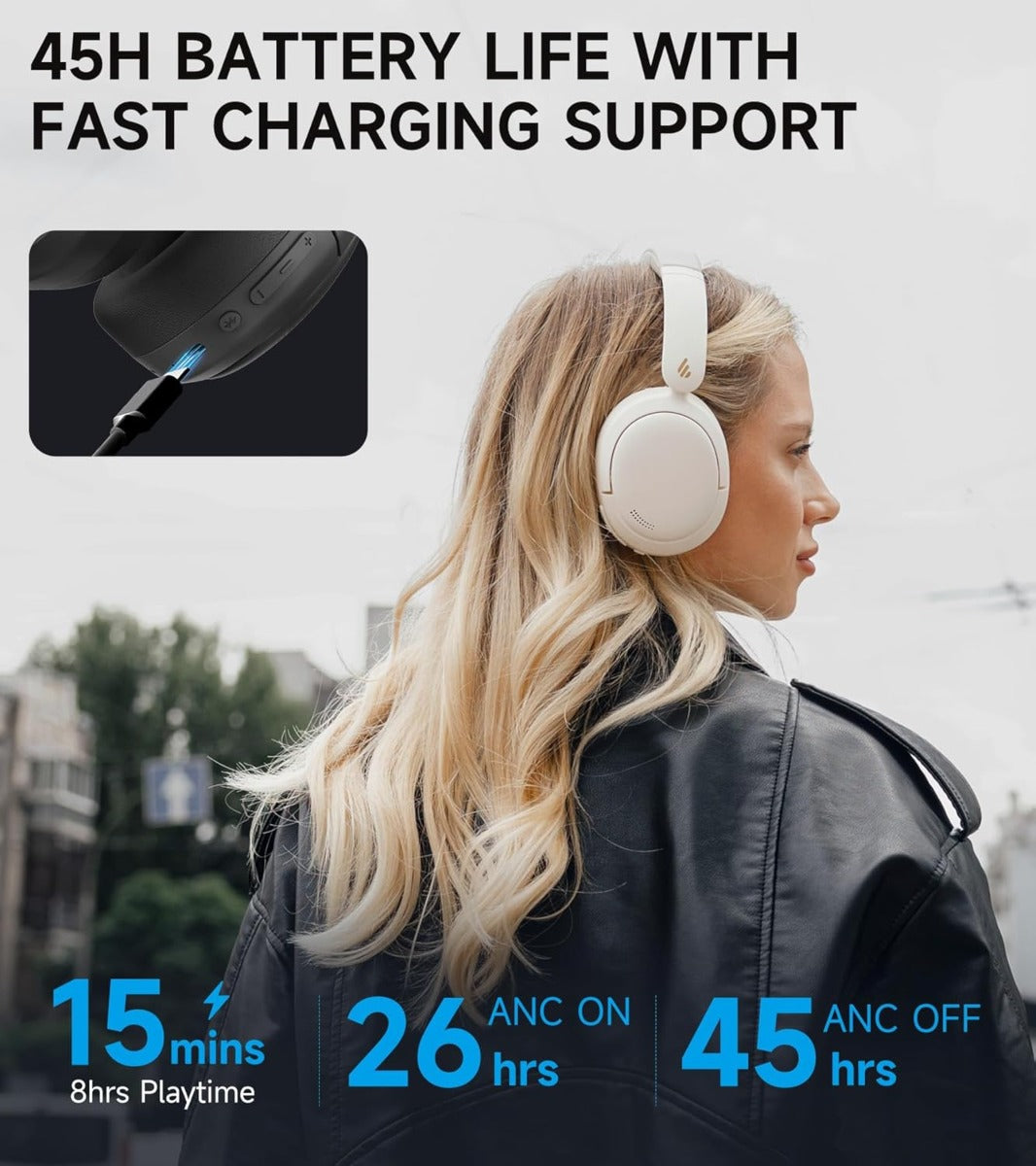 EDIFIER W800BT Pro Wireless Headphones with Active Noise Cancellation - Ivory