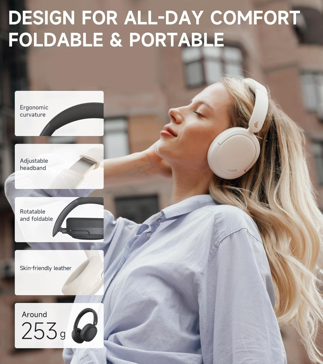EDIFIER W800BT Pro Wireless Headphones with Active Noise Cancellation - Ivory