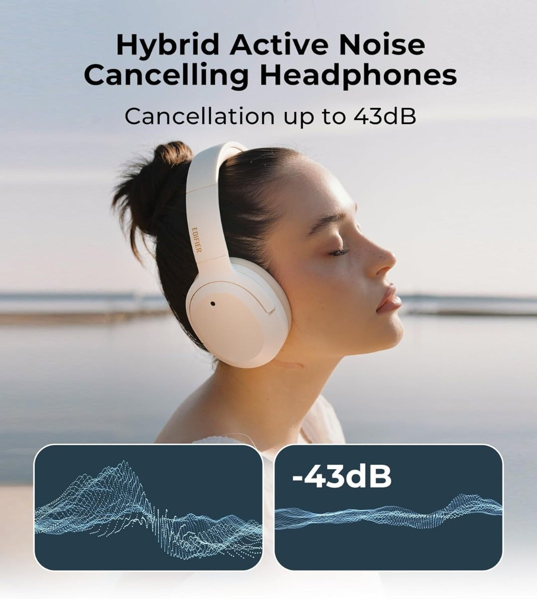 EDIFIER W820NB Active Noise Cancelling Bluetooth Stereo Hi-Res Headphones  - Ivory