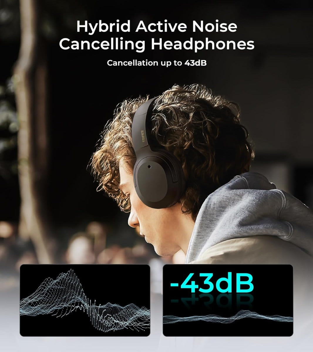 EDIFIER W820NB Plus Active Noise Cancelling Bluetooth Stereo Hi-Res Headphones  - Black
