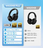 EDIFIER W820NB Plus Active Noise Cancelling Bluetooth Stereo Hi-Res Headphones  - Black