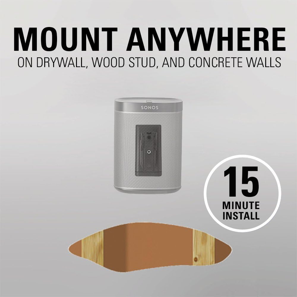 Sanus WSWM21-B2 Speaker Wall Mount for Sonos Speaker for ONE, Play:1 & Play:3 (Pair) - Black