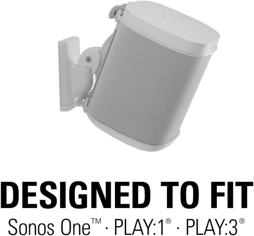 Sanus WSWM22-W2 Speaker Wall Mount for Sonos ONE, Play:1 & Play:3 (Pair) - White