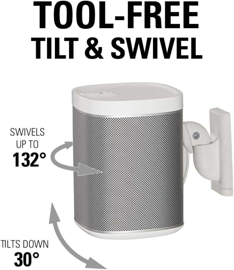 Sanus WSWM22-W2 Speaker Wall Mount for Sonos ONE, Play:1 & Play:3 (Pair) - White