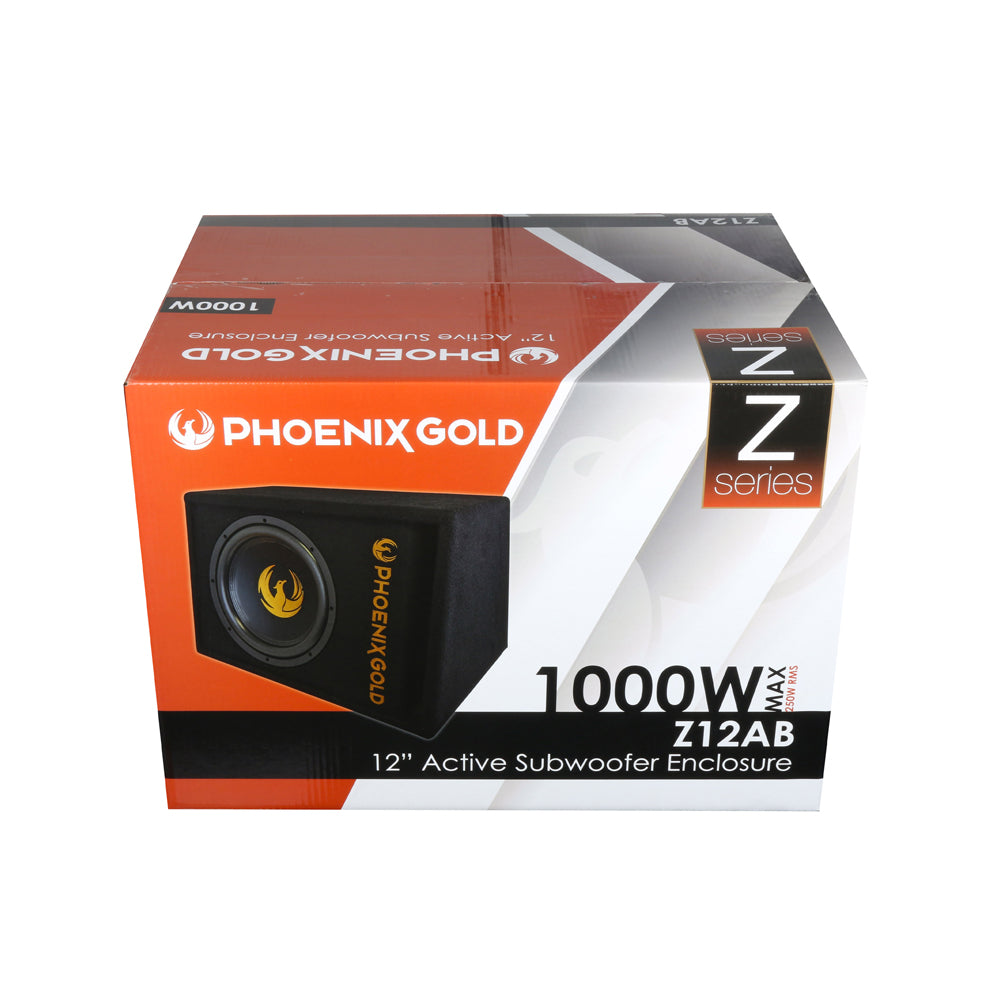 Phoenix Gold Z12AB 12 Inch 500W RMS  Active subwoofer bass-box with built in amp incl. cable kit & remote control