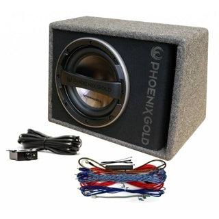 Phoenix Gold Z18AD 8" 500W Active subwoofer bass-box with built in amp incl. cable kit & remote control