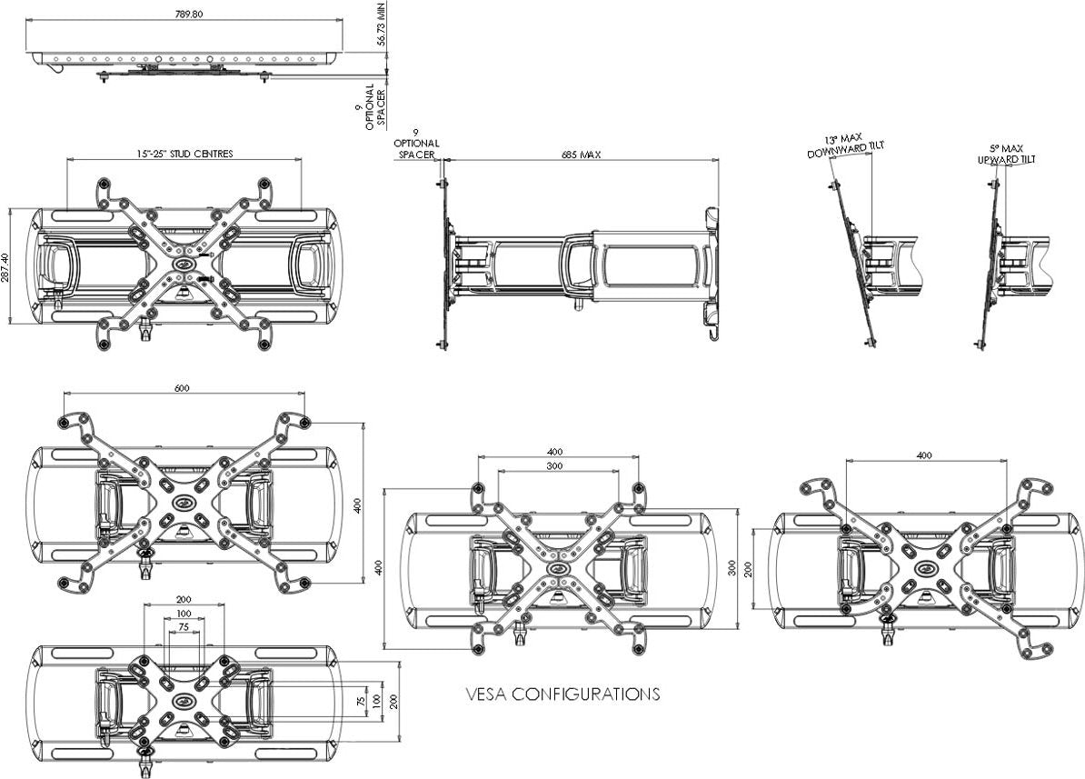 AVF ZNL665 Super-Slim Multi Position TV Wall Mount for Screens Up To 100"