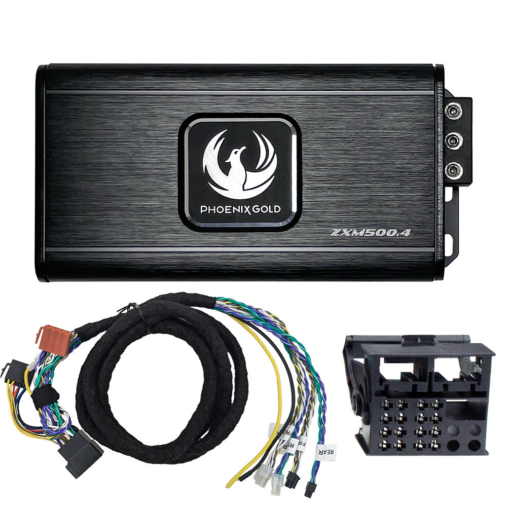 Phoenix Gold ZXMPB1 BMW includes a ZXM500.4 Amplifier ZXMISOT2 ISO-T harness.