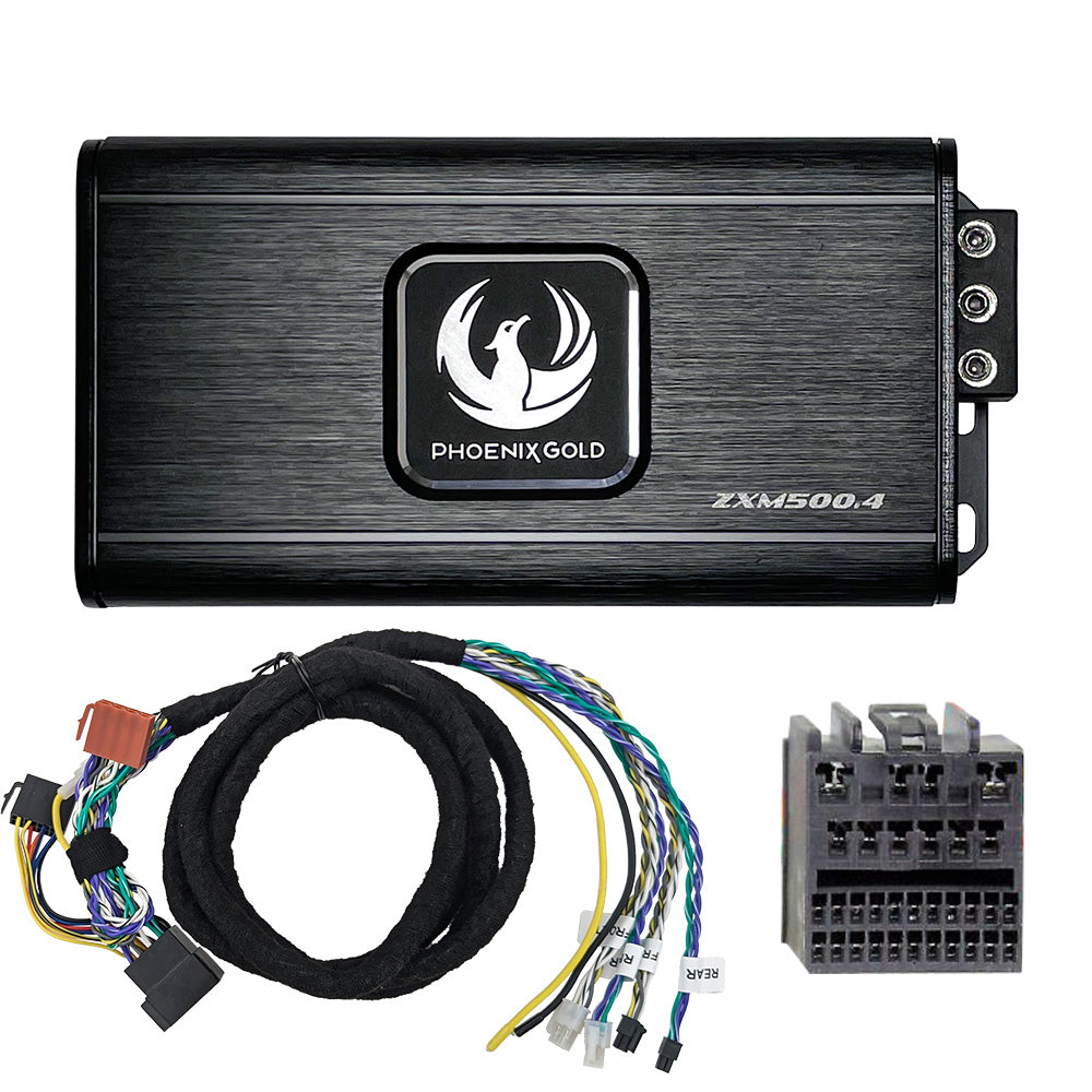 Phoenix Gold ZXMPF1 Ford includes a ZXM500.4 Amplifier ZXMISOT2 ISO-T harness.