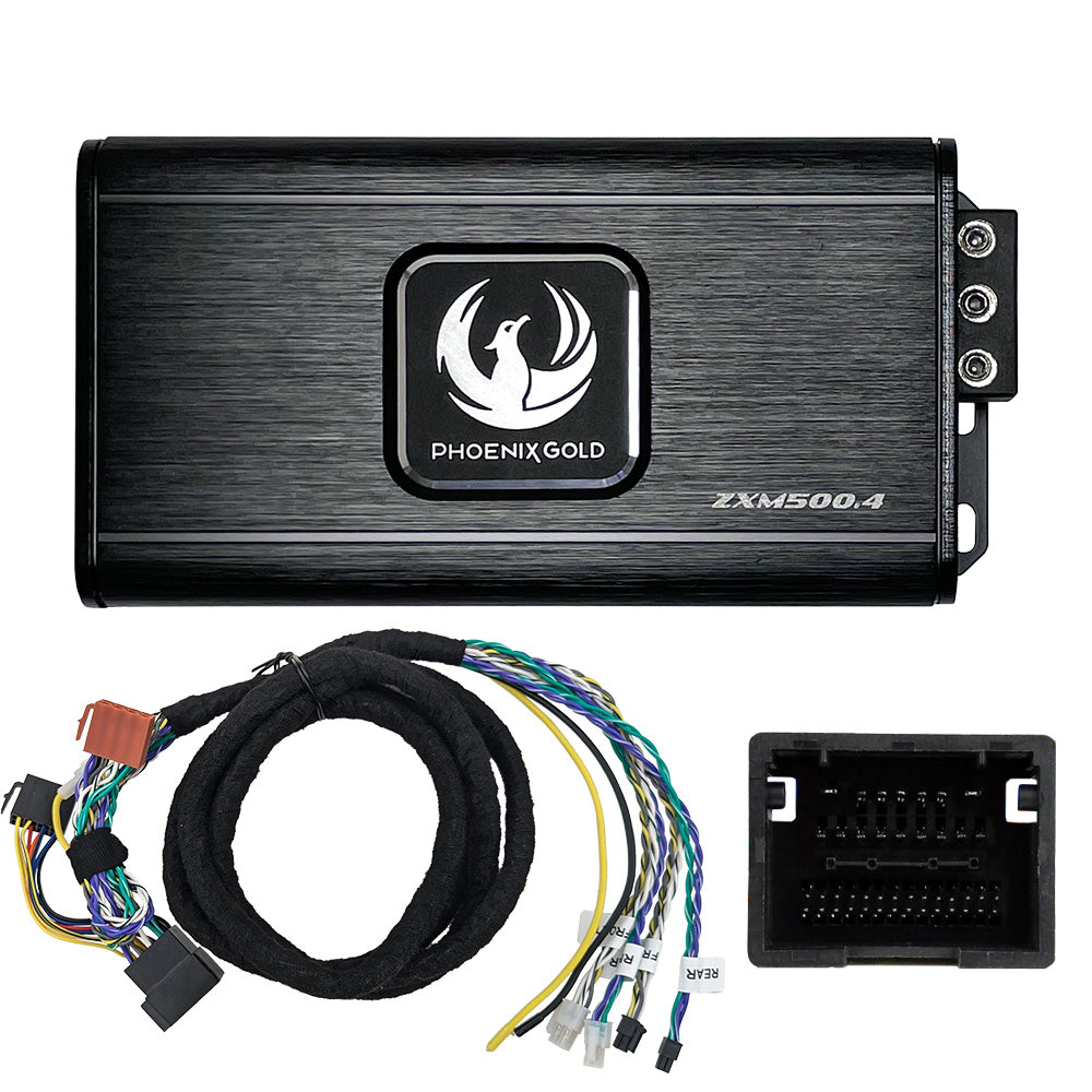 Phoenix Gold ZXMPGM1 includes a ZXM500.4 Amplifier ZXMISOT2 Chevrolet and Opel/Vauxhall ISO-T harness.