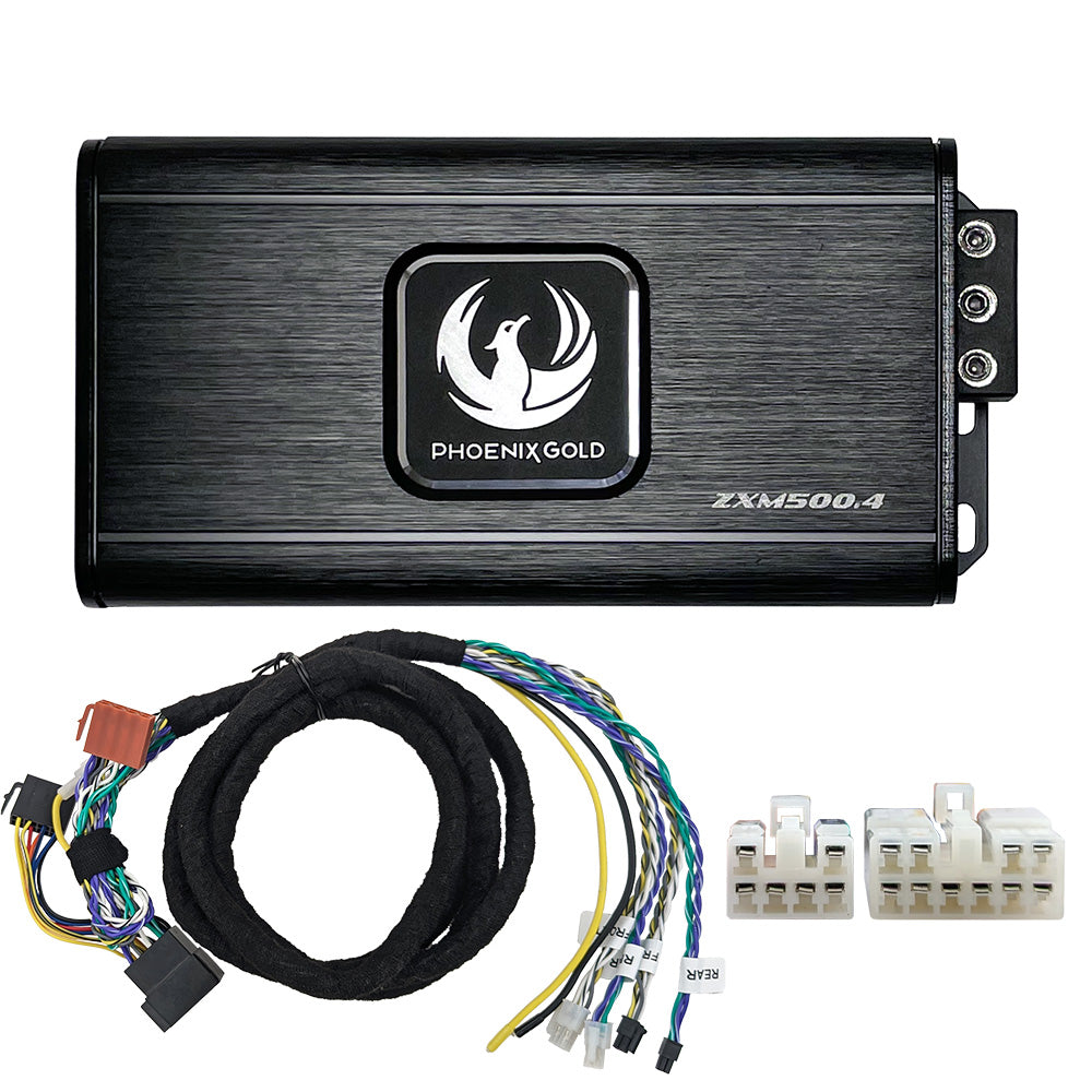 Phoenix Gold ZXMPT1 includes a ZXM500.4 Amplifier ZXMISOT2 Toyota ISO-T harness.
