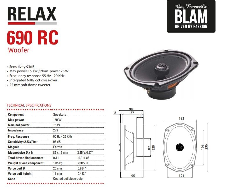 BLAM RELAX 690RC (6 X 9 INCH) premium high-end Coaxial speakers (PAIR)