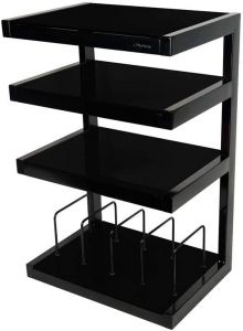 Norstone ESSE HiFi 4 shelf TV/ HI-FI Stand with vinyl records rack in Black Finish ESSEVB